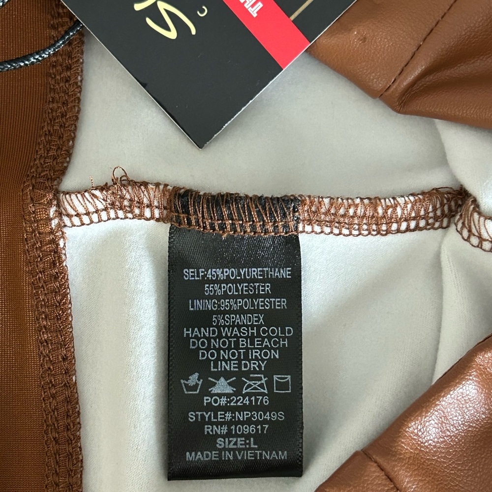 NWT Shinestar Tummy Tucker High Waist Faux Leather Leggings Camel Size L - Picture 8 of 12
